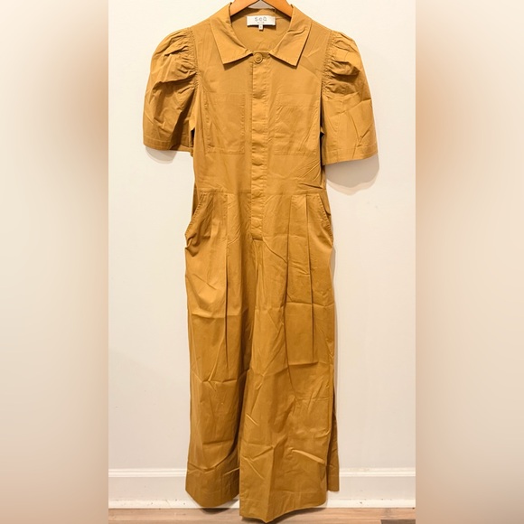 SEA Sienna Puff-Sleeve Stretch-Cotton Jumpsuit Tan Sz 4 - Picture 5 of 16